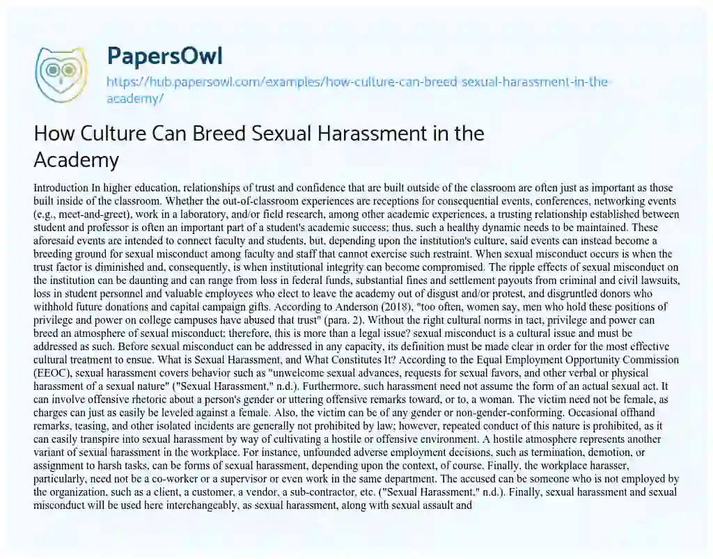 Essay on How Culture Can Breed Sexual Harassment in the Academy