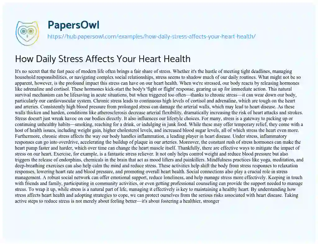 Essay on How Daily Stress Affects Your Heart Health