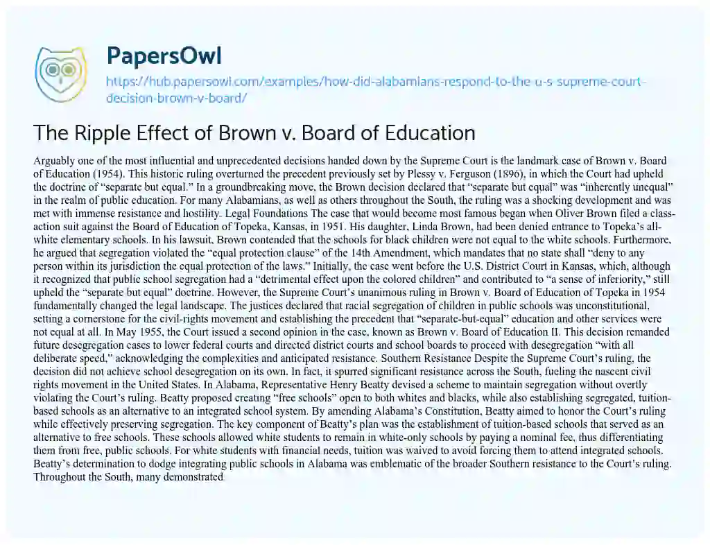 Essay on The Ripple Effect of Brown v. Board of Education