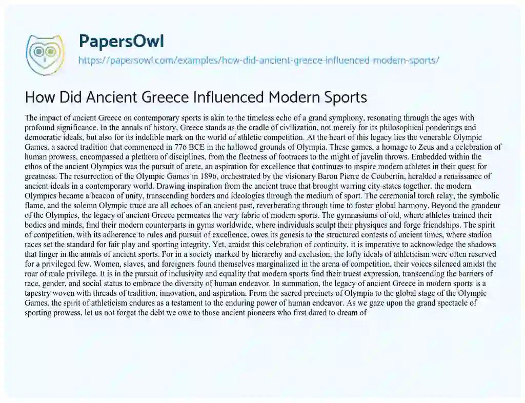 Essay on How Did Ancient Greece Influenced Modern Sports