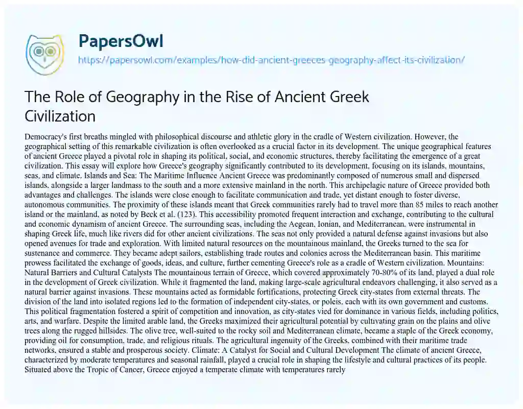 Essay on The Role of Geography in the Rise of Ancient Greek Civilization