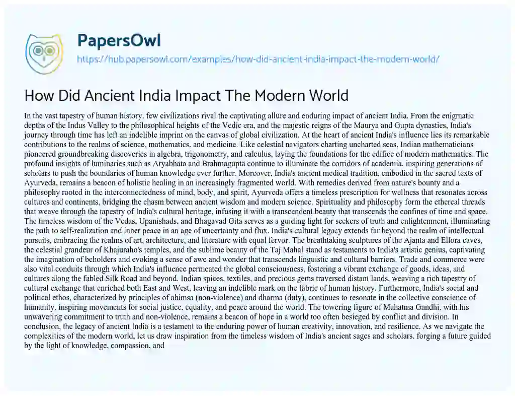 Essay on How Did Ancient India Impact The Modern World