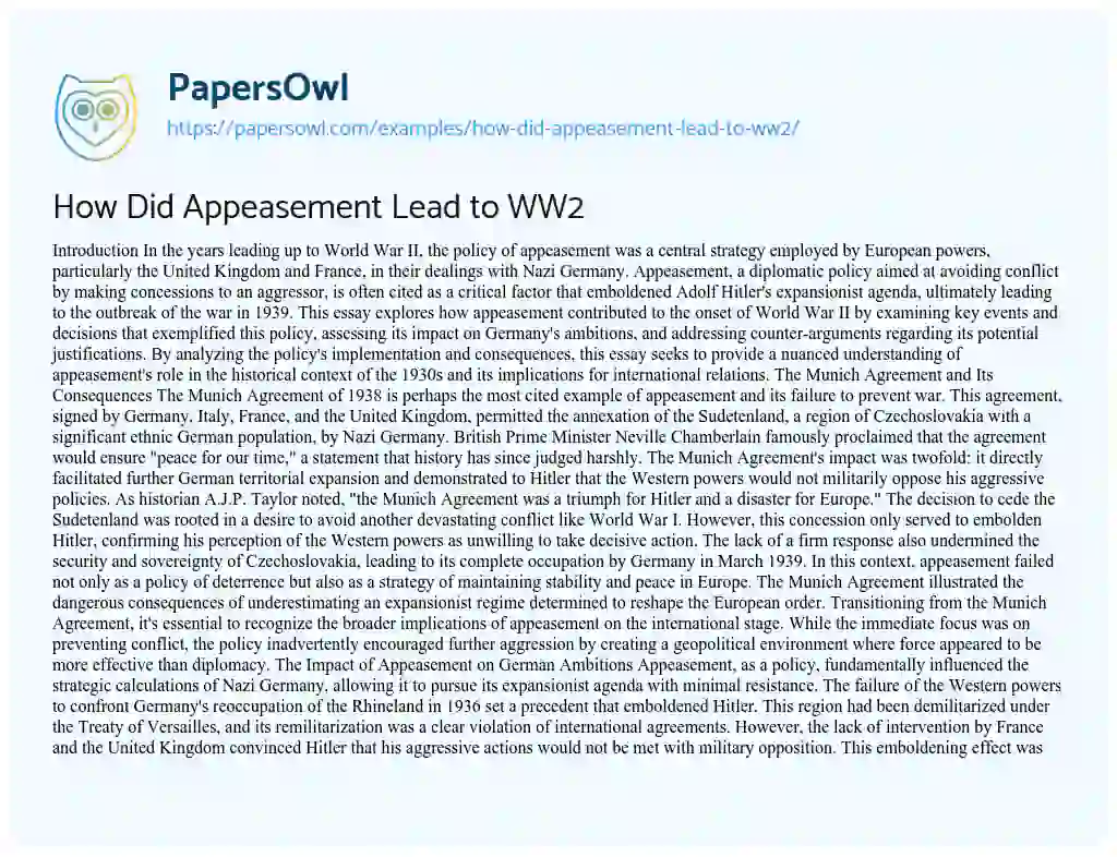 Essay on How Did Appeasement Lead to WW2
