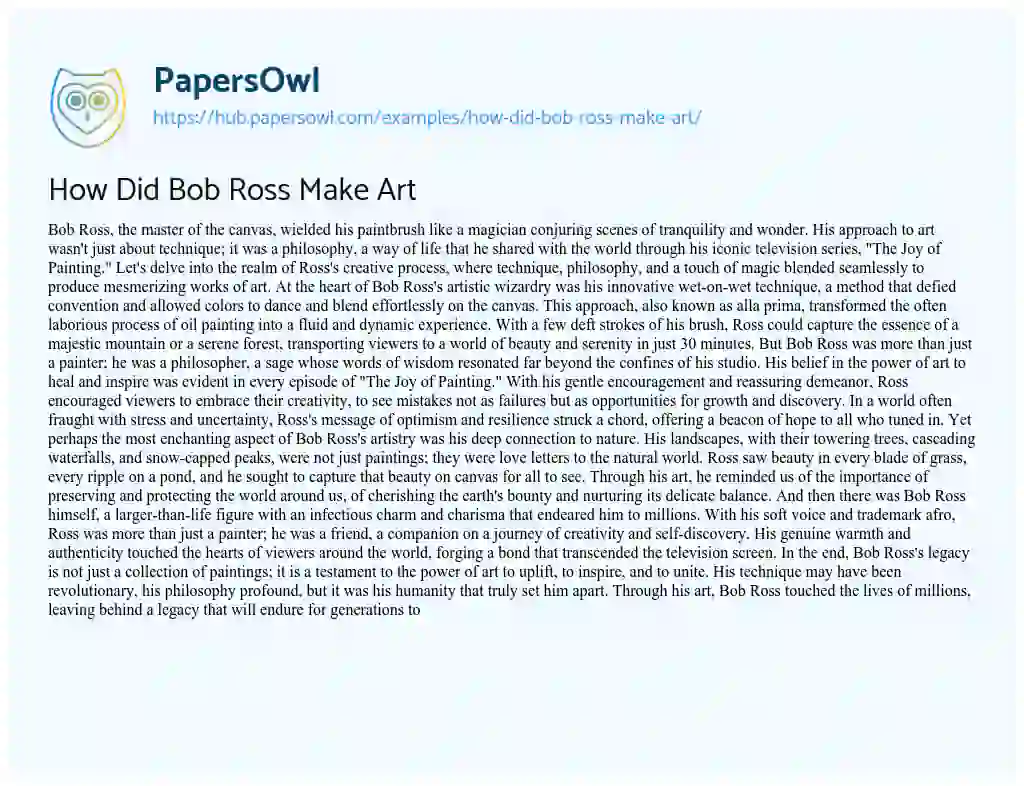 Essay on How Did Bob Ross Make Art