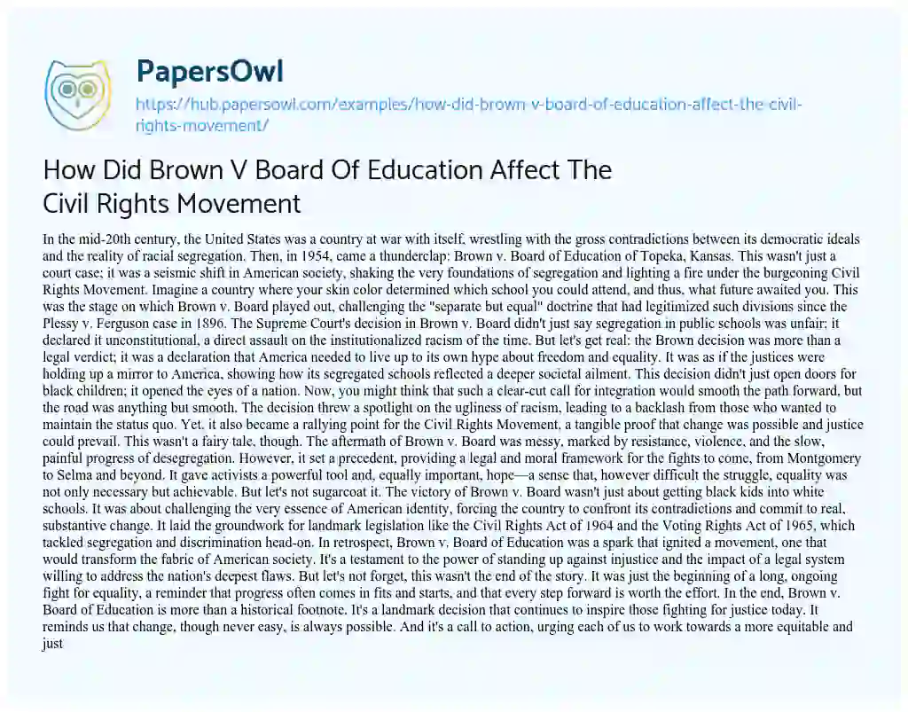 Essay on How Did Brown V Board Of Education Affect The Civil Rights Movement
