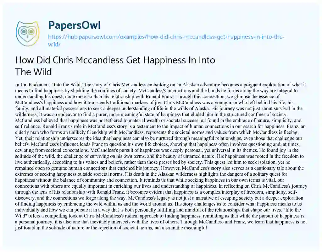 Essay on How Did Chris Mccandless Get Happiness In Into The Wild