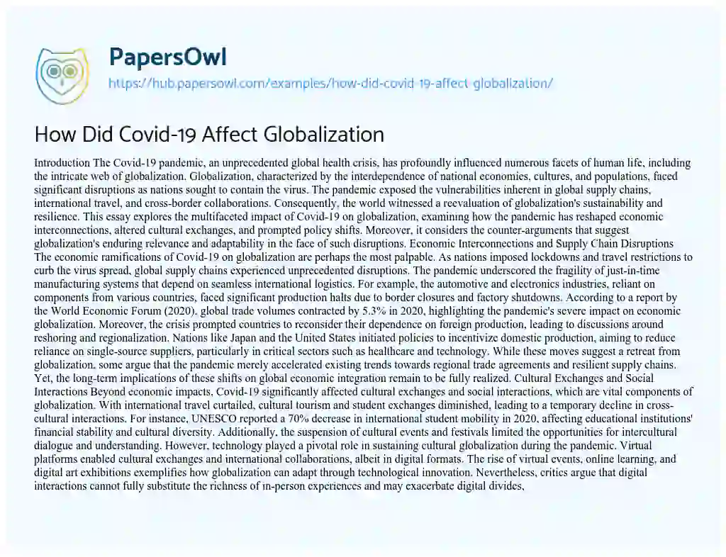 Essay on How Did Covid-19 Affect Globalization