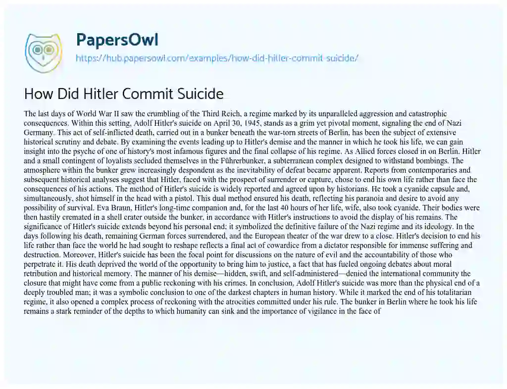 Essay on How Did Hitler Commit Suicide