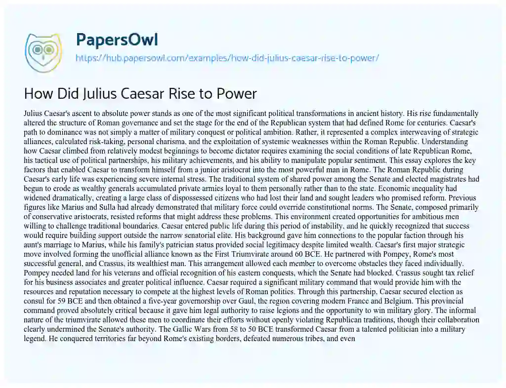 Essay on How Did Julius Caesar Rise to Power