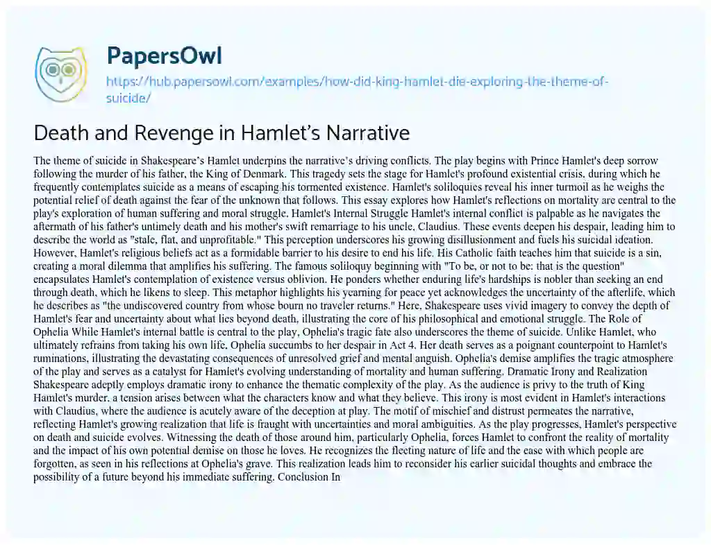 Essay on Death and Revenge in Hamlet’s Narrative