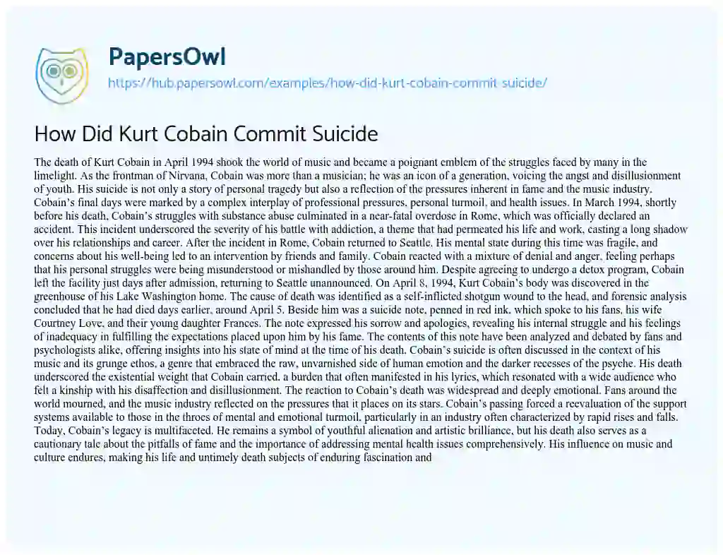 Essay on How Did Kurt Cobain Commit Suicide