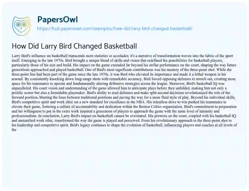 Essay on How Did Larry Bird Changed Basketball