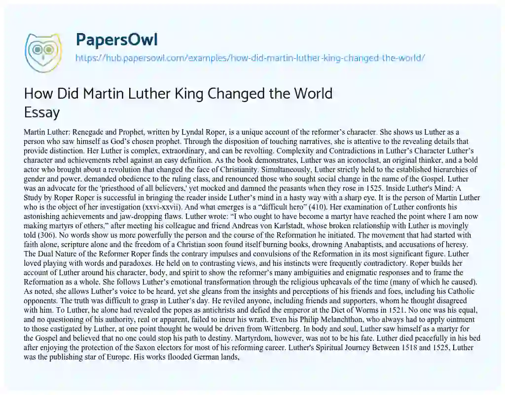 Essay on How Did Martin Luther King Changed the World Essay