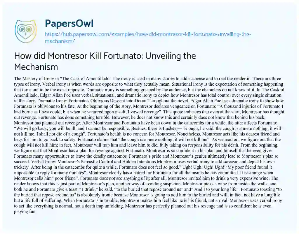 Essay on How did Montresor Kill Fortunato: Unveiling the Mechanism
