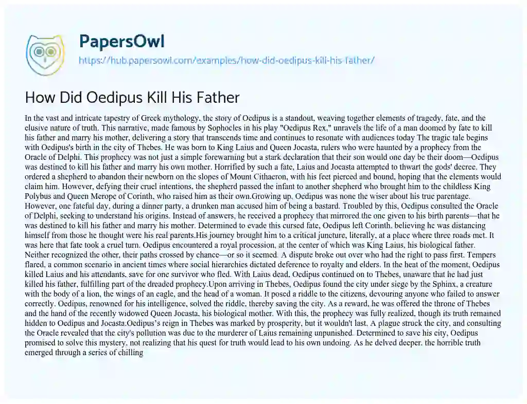 Essay on How Did Oedipus Kill His Father
