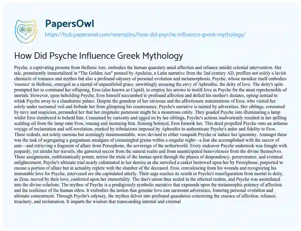 Essay on How Did Psyche Influence Greek Mythology