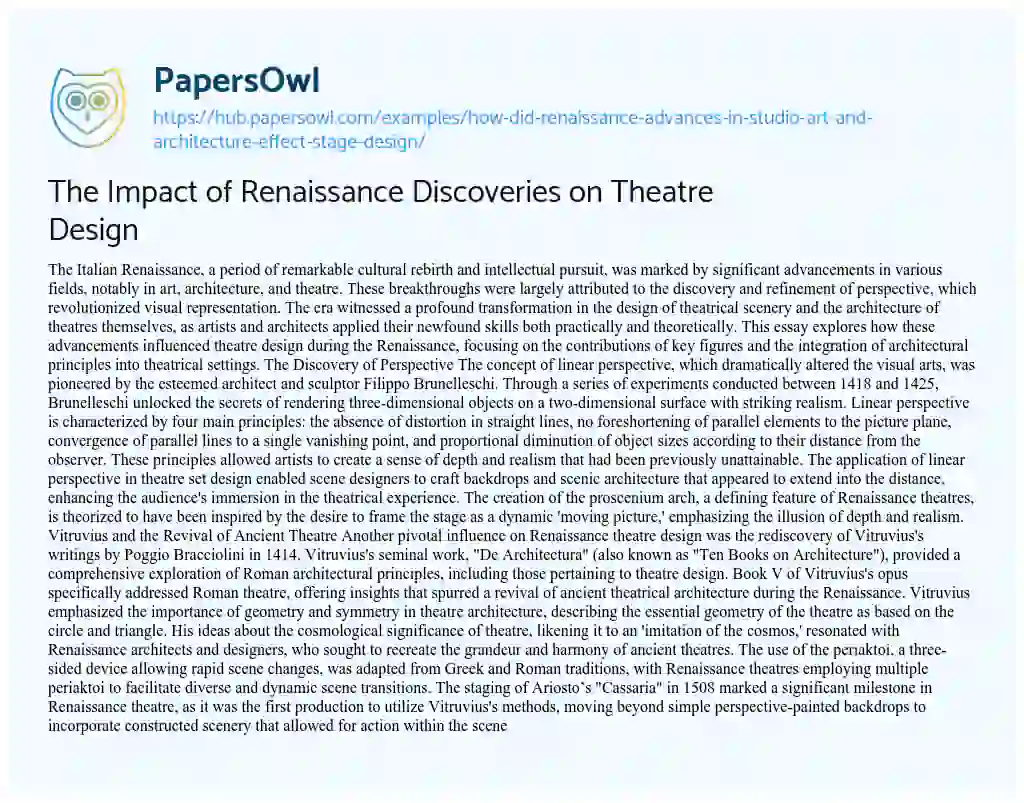 Essay on The Impact of Renaissance Discoveries on Theatre Design