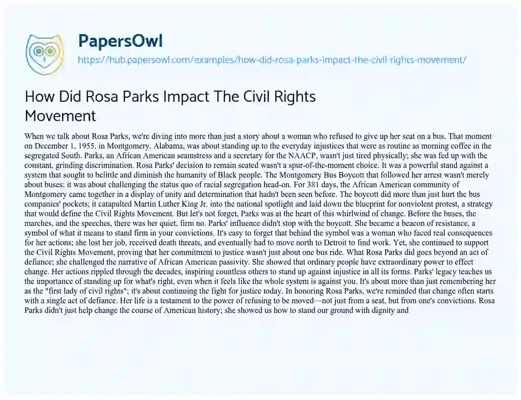 Essay on How Did Rosa Parks Impact The Civil Rights Movement