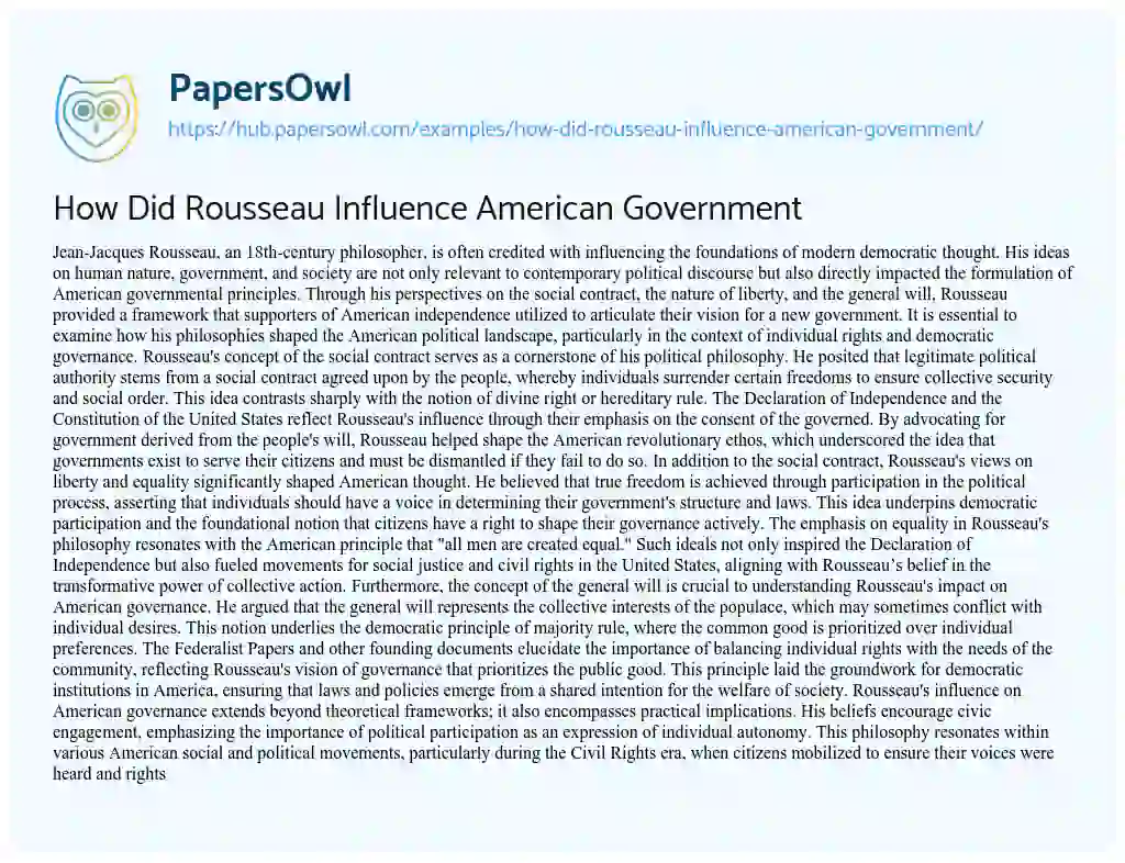 Essay on How Did Rousseau Influence American Government