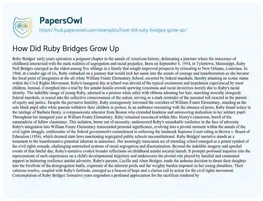 Essay on How Did Ruby Bridges Grow Up