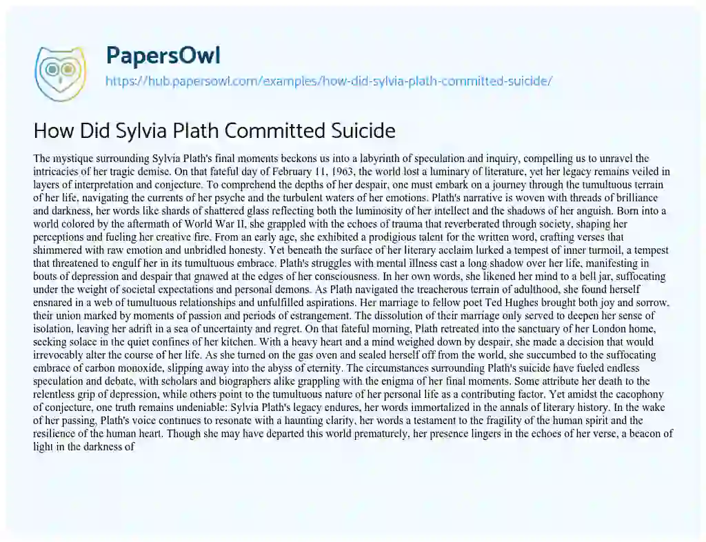 Essay on How Did Sylvia Plath Committed Suicide