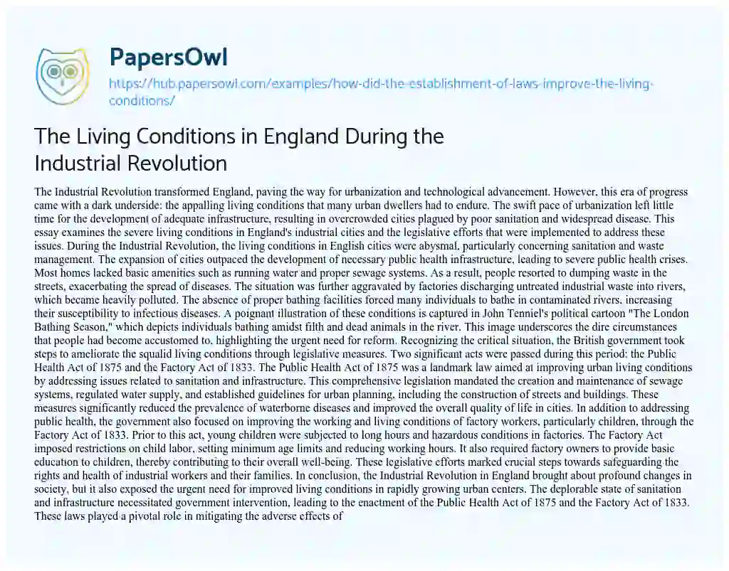 Essay on The Living Conditions in England During the Industrial Revolution