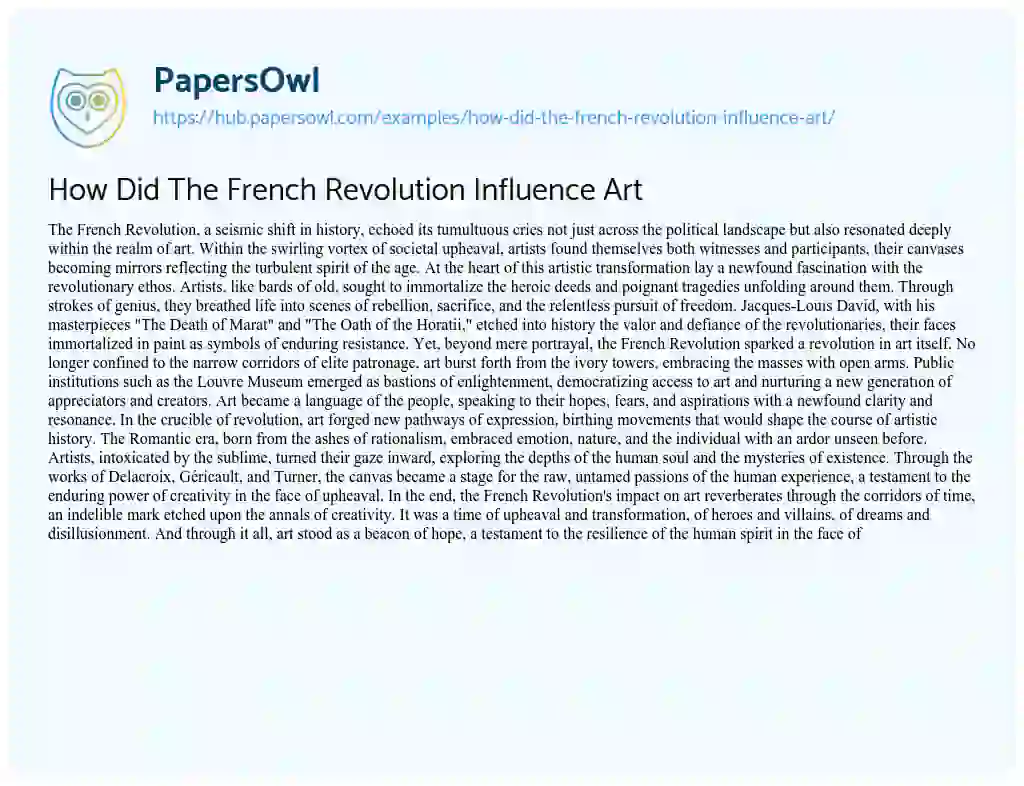 Essay on How Did The French Revolution Influence Art