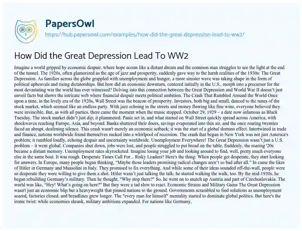 Essay on How Did the Great Depression Lead To WW2