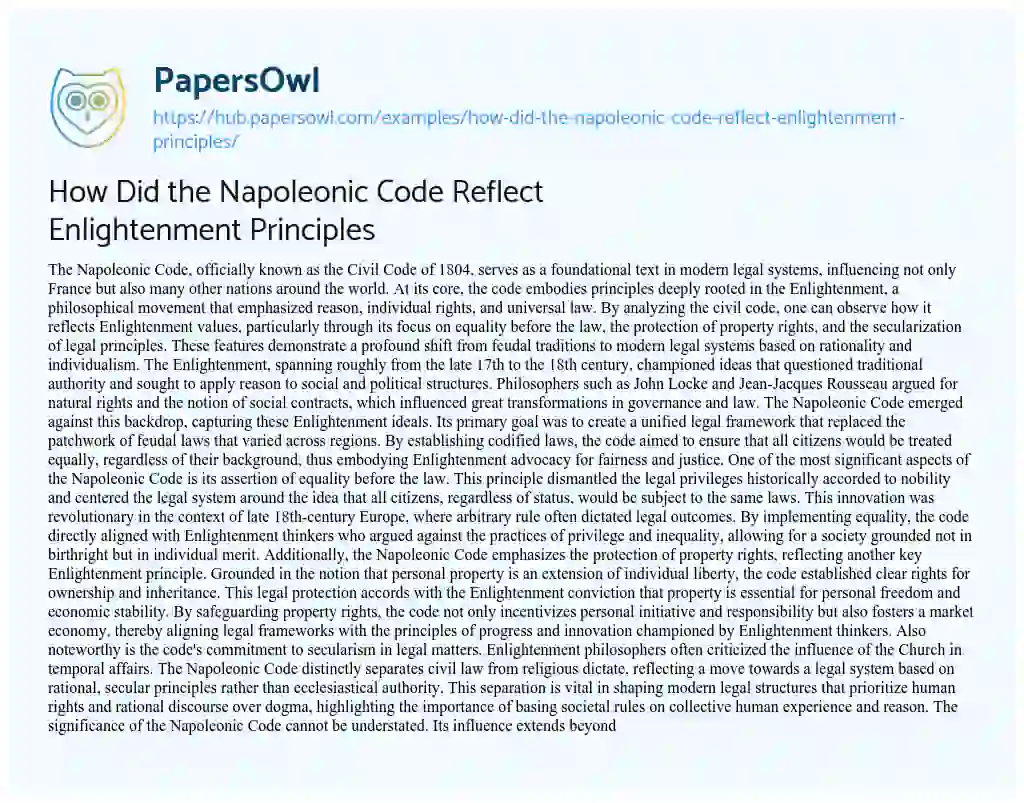 Essay on How Did the Napoleonic Code Reflect Enlightenment Principles