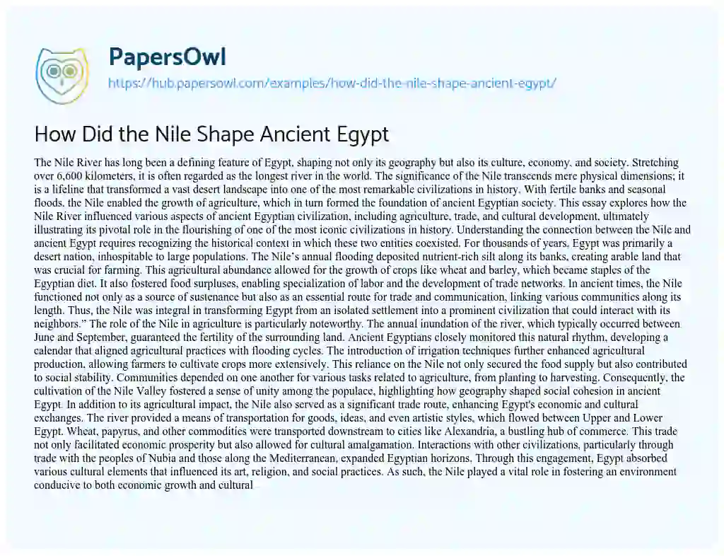 Essay on How Did the Nile Shape Ancient Egypt