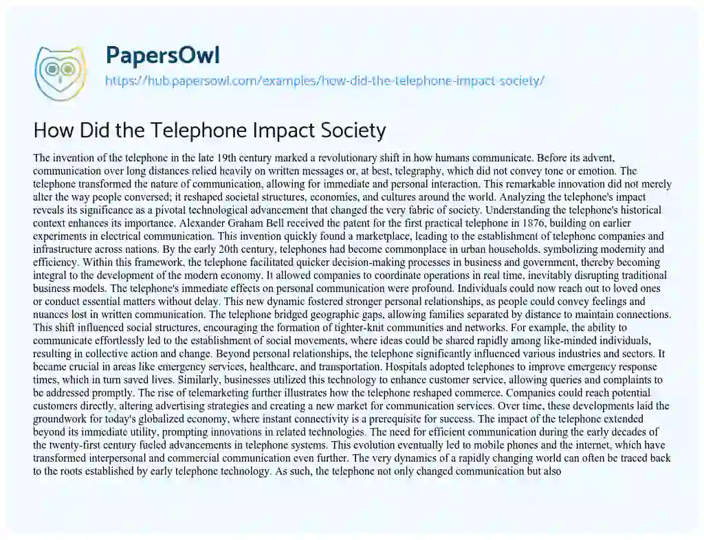 Essay on How Did the Telephone Impact Society