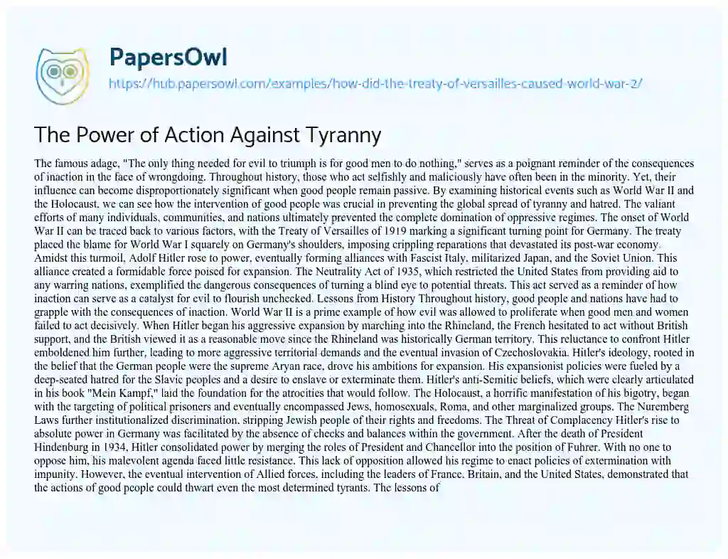 Essay on The Power of Action Against Tyranny