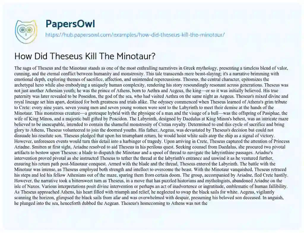 Essay on How Did Theseus Kill The Minotaur?