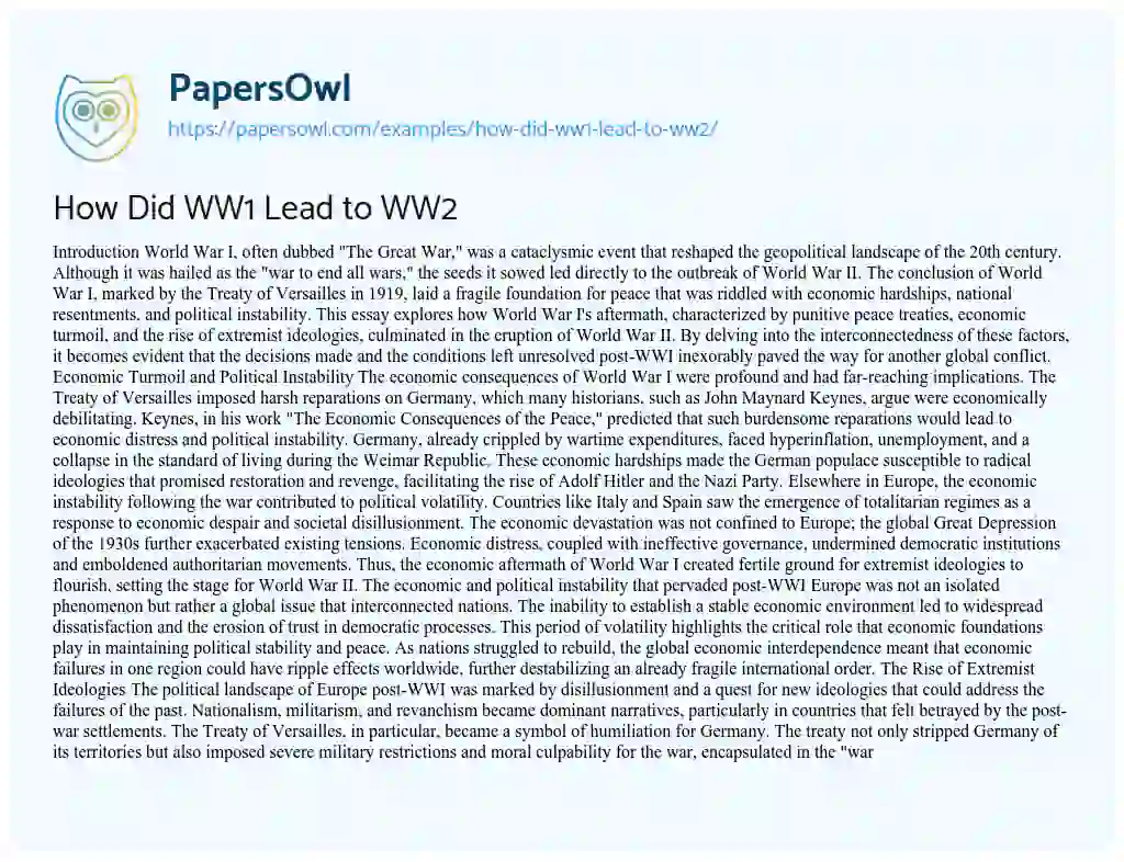 Essay on How Did WW1 Lead to WW2