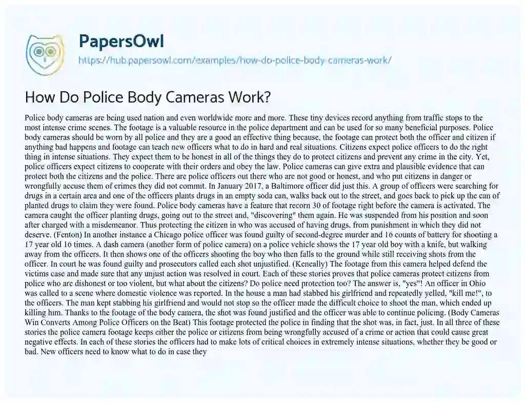 Essay on How Do Police Body Cameras Work?