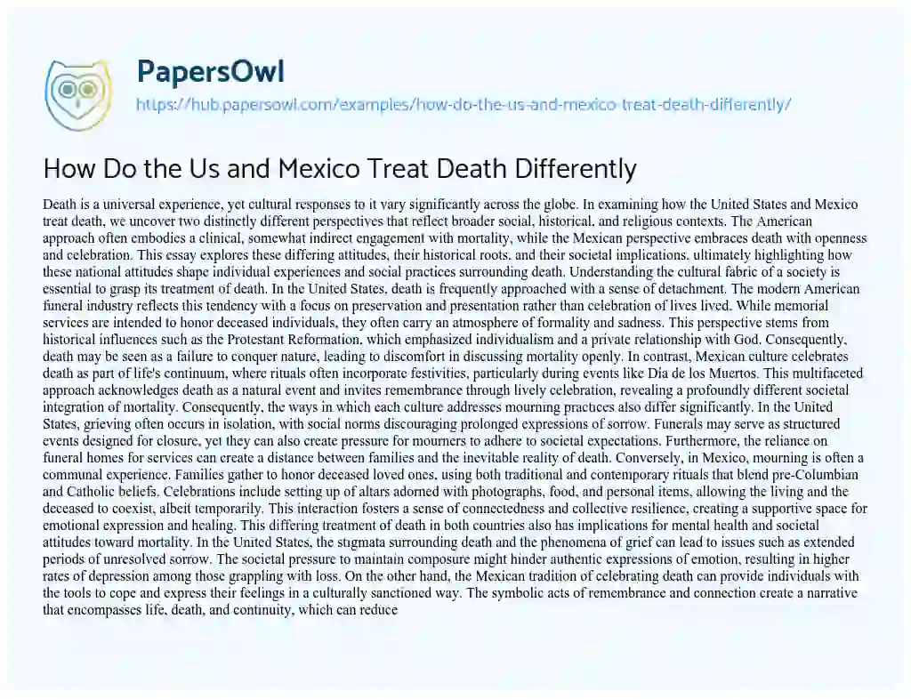 Essay on How Do the Us and Mexico Treat Death Differently