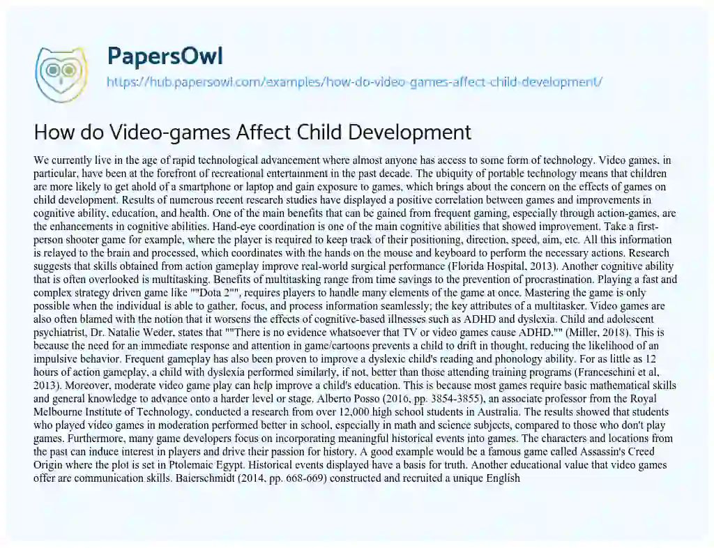 Essay on How do Video-games Affect Child Development