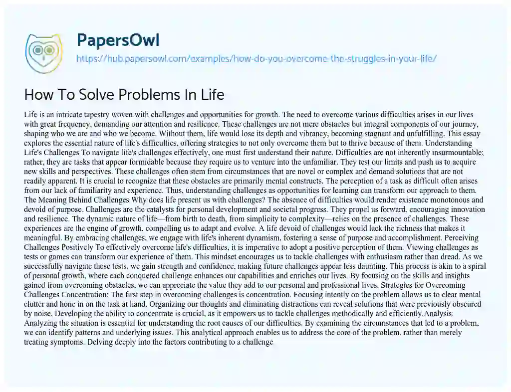 Essay on How To Solve Problems In Life
