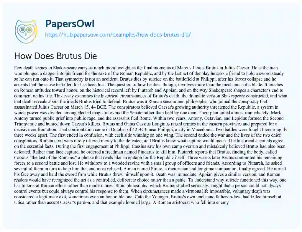 Essay on How Does Brutus Die