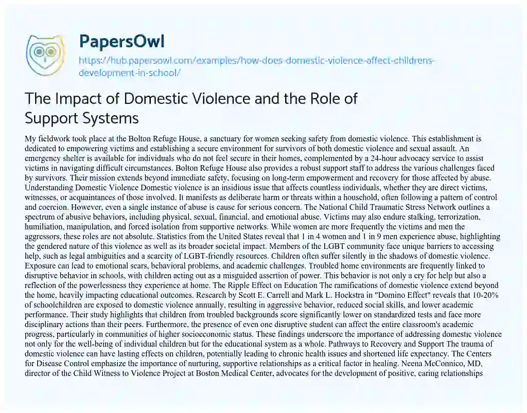 Essay on The Impact of Domestic Violence and the Role of Support Systems