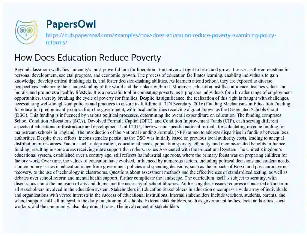 Essay on How Does Education Reduce Poverty