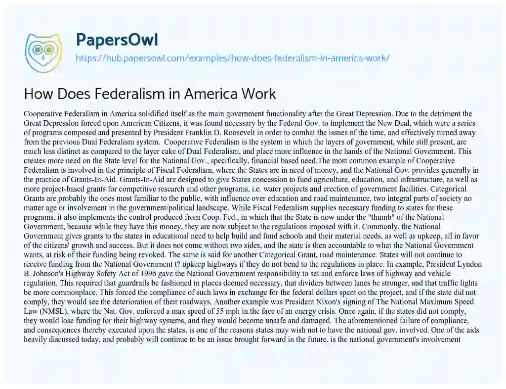 Essay on How Does Federalism in America Work
