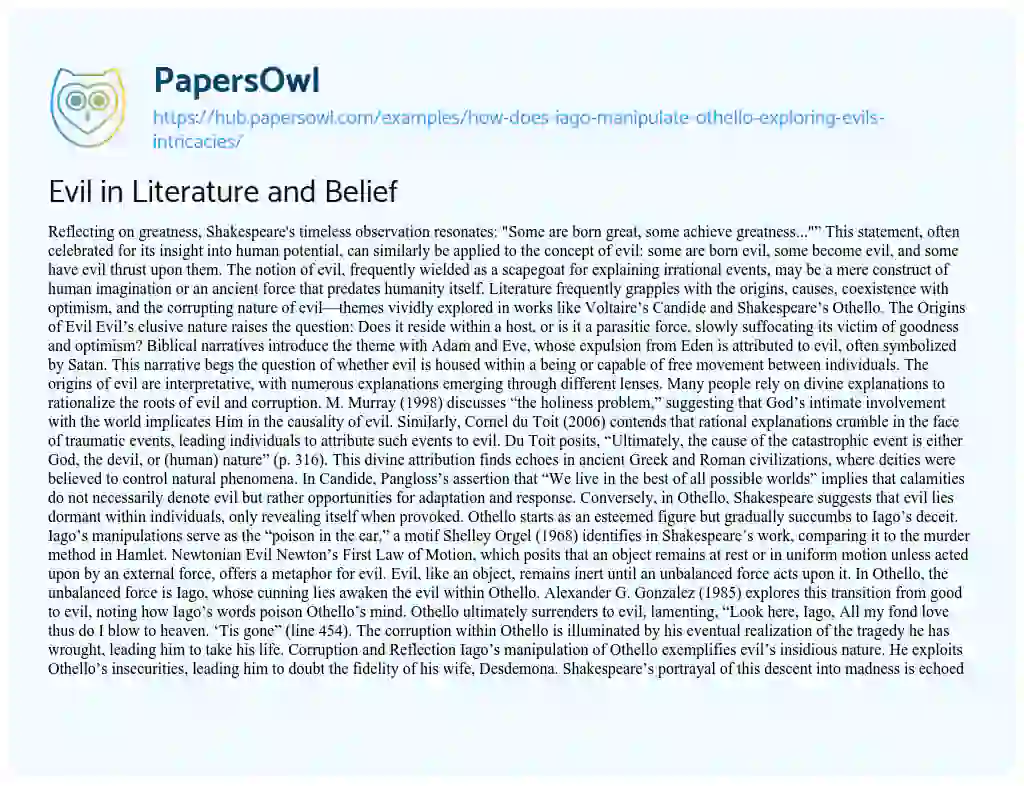 Essay on Evil in Literature and Belief