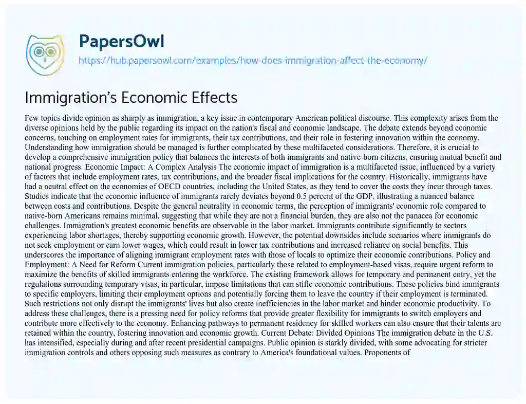 Essay on Immigration’s Economic Effects