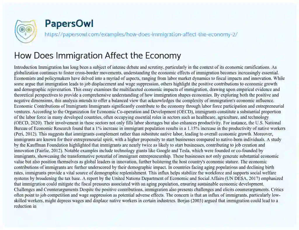 Essay on How Does Immigration Affect the Economy