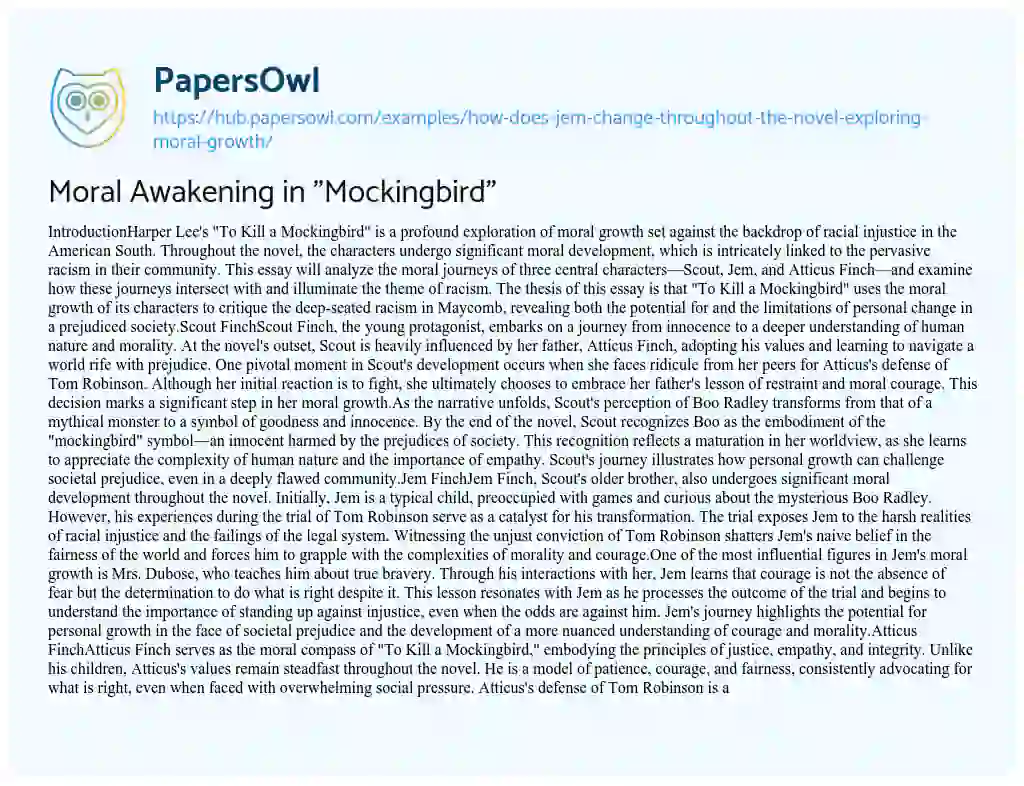 Essay on Moral Awakening in “Mockingbird”