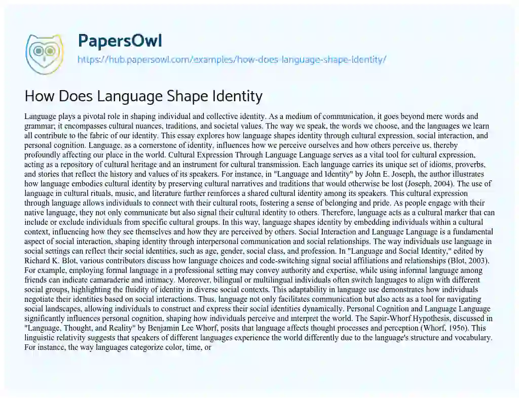 Essay on How Does Language Shape Identity