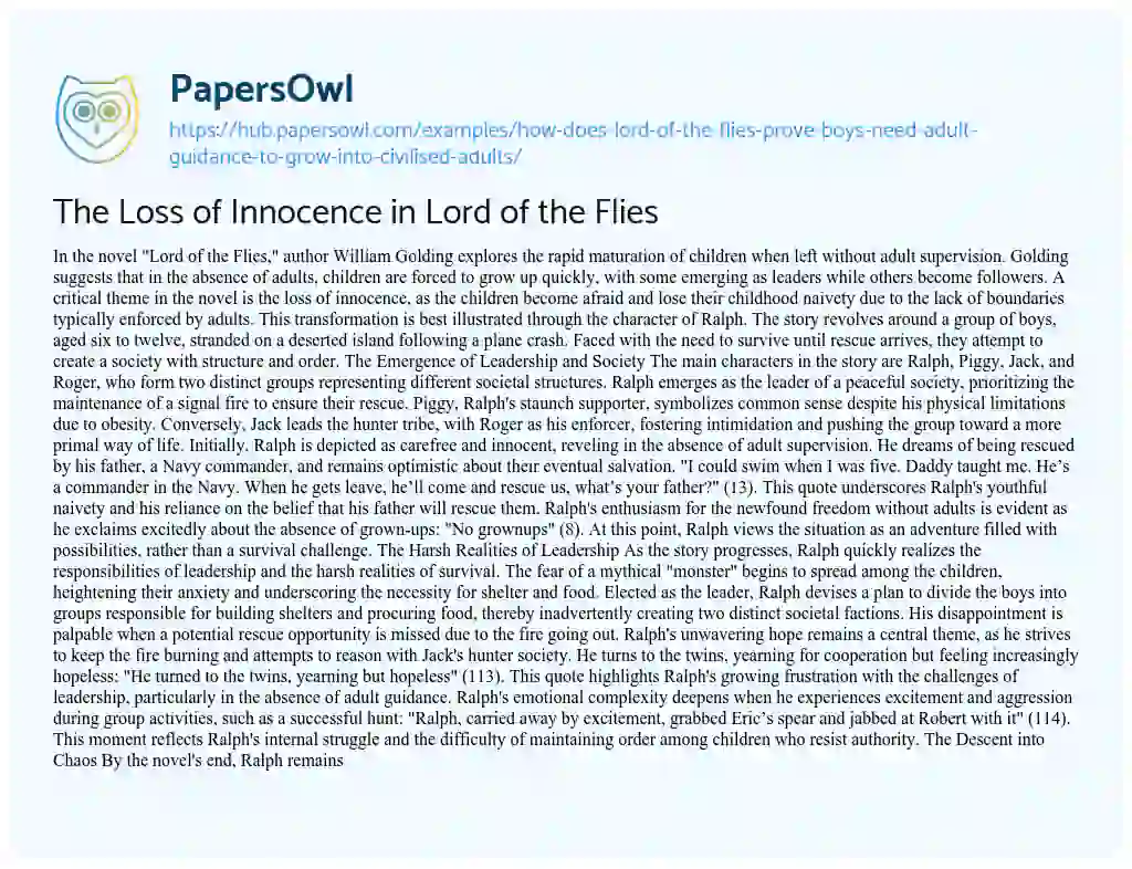 Essay on The Loss of Innocence in Lord of the Flies