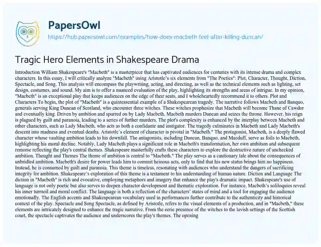 Essay on Tragic Hero Elements in Shakespeare Drama
