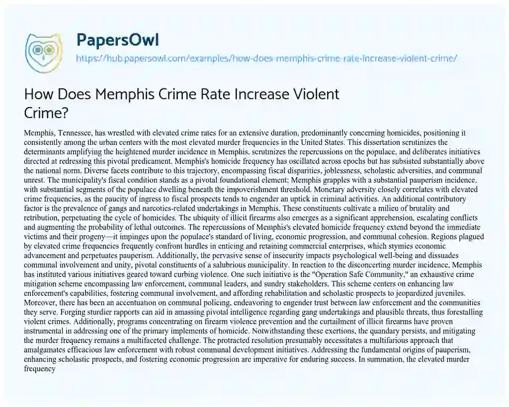 Essay on How Does Memphis Crime Rate Increase Violent Crime?